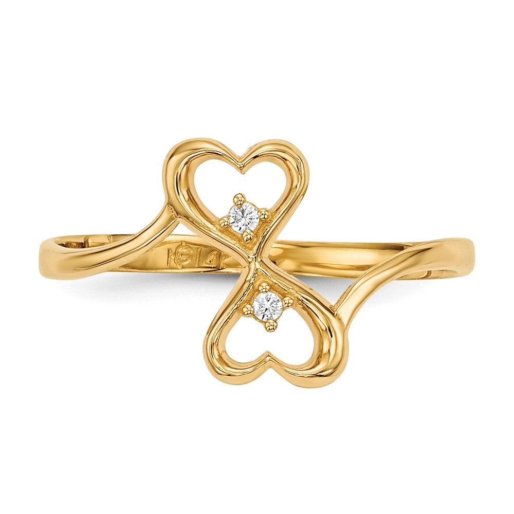 14K Yellow Gold CZ Double Heart Ring
