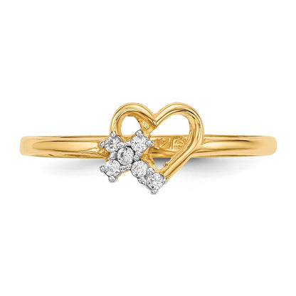 14K Yellow Gold Heart w/CZ Cross Ring