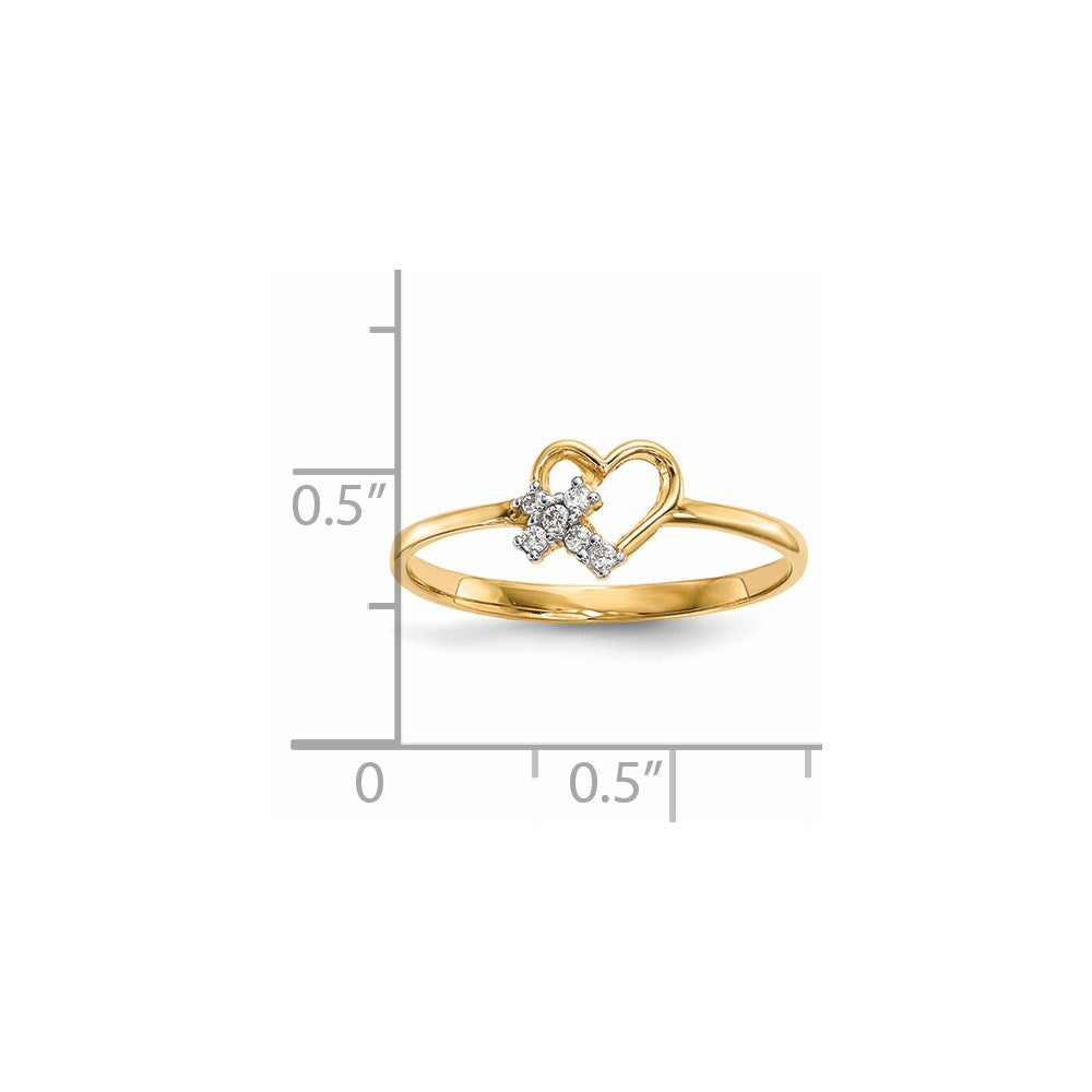 14K Yellow Gold Heart w/CZ Cross Ring