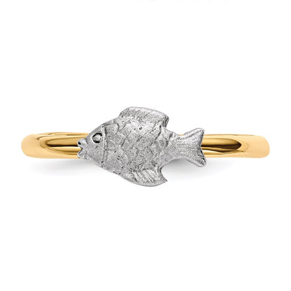 14k Two-Tone Gold Polished and Satin Fish Ring
