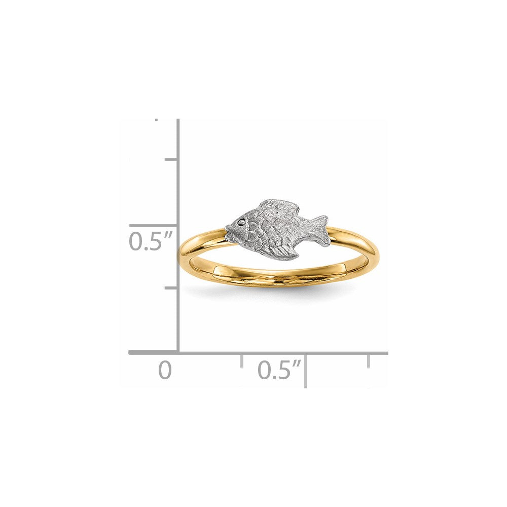 14k Two-Tone Gold Polished and Satin Fish Ring