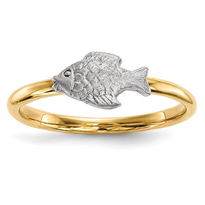 14k Two-Tone Gold Polished and Satin Fish Ring