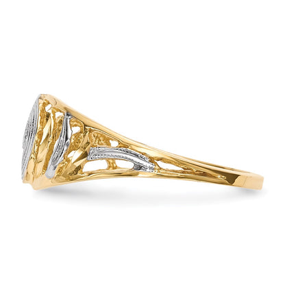 14k Yellow Gold w/White Rhodium Polished & D/C Swirls Ring