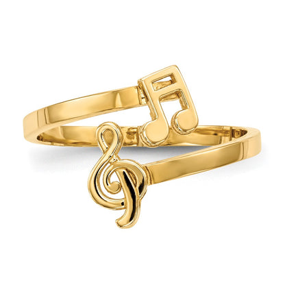 14K Yellow Gold Polished Music Notes Bypass Ring