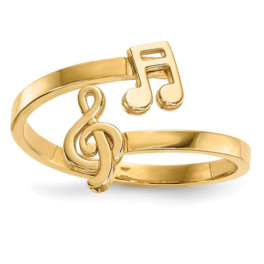 14K Yellow Gold Polished Music Notes Bypass Ring