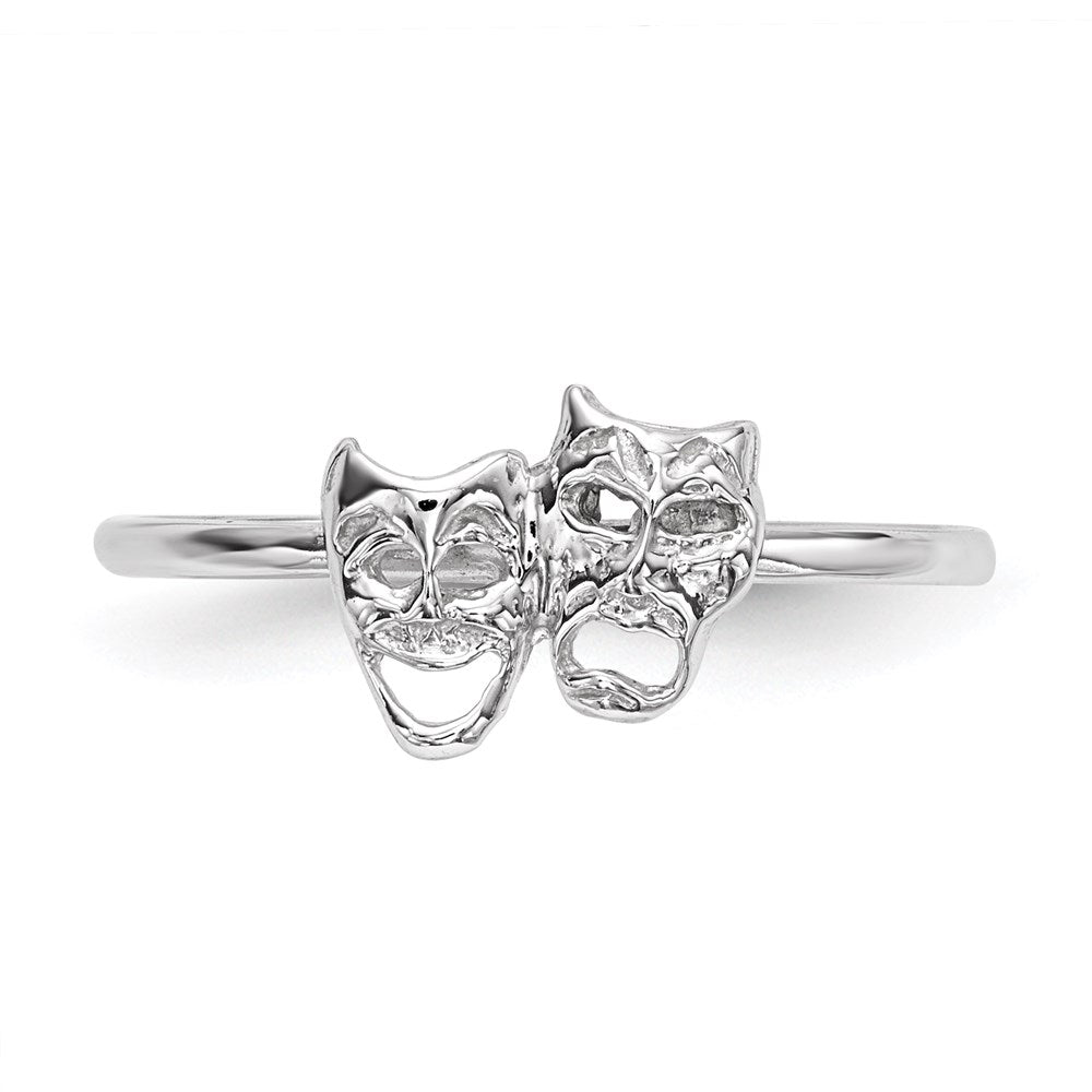 14k White Gold Polished Tragedy and Comedy Mask Ring