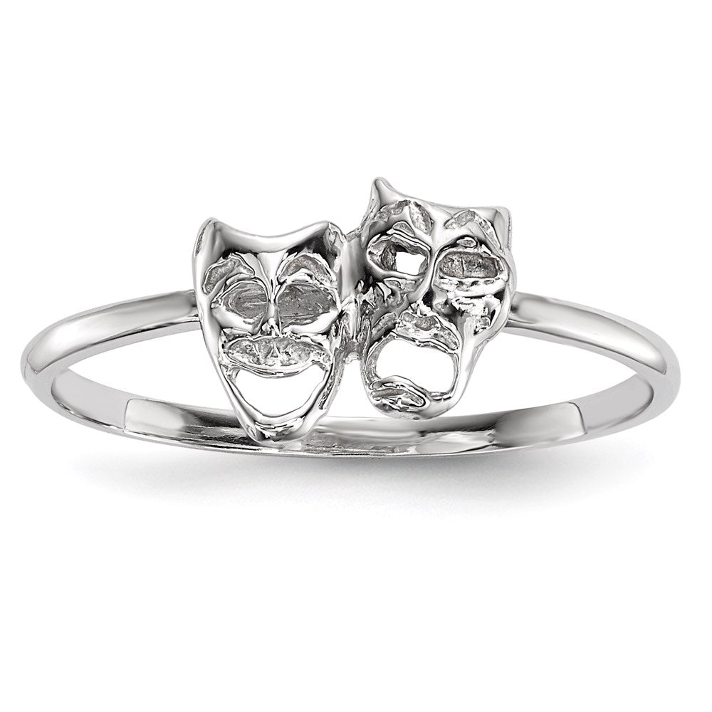 14k White Gold Polished Tragedy and Comedy Mask Ring