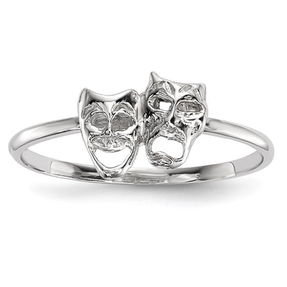 14k White Gold Polished Tragedy and Comedy Mask Ring
