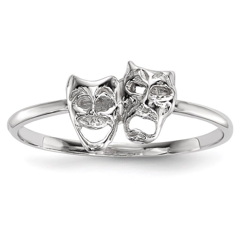 14k White Gold Polished Tragedy and Comedy Mask Ring