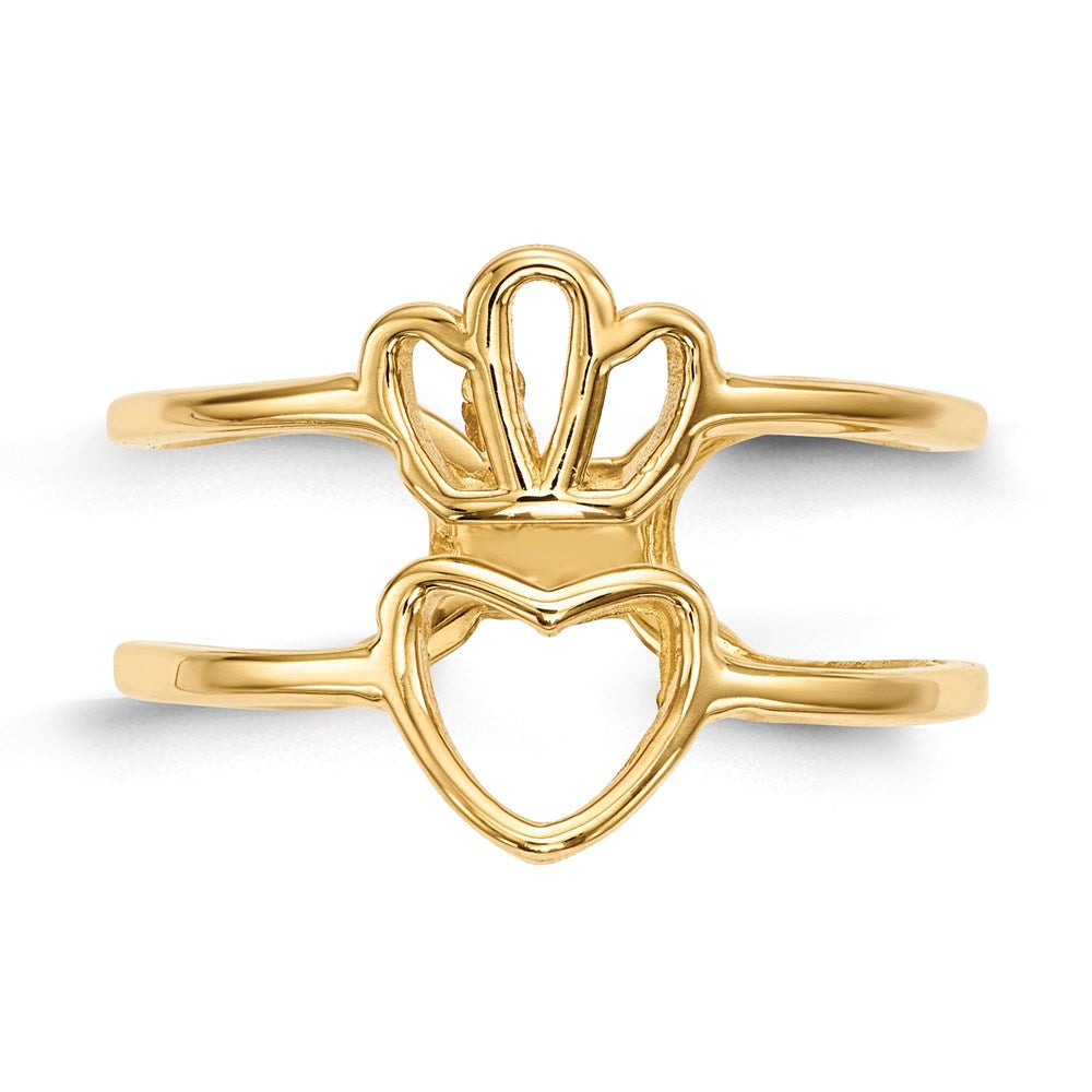 14K Yellow Gold Crown and Heart Double Shank Ring
