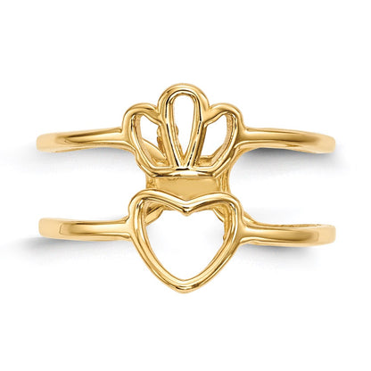 14K Yellow Gold Crown and Heart Double Shank Ring