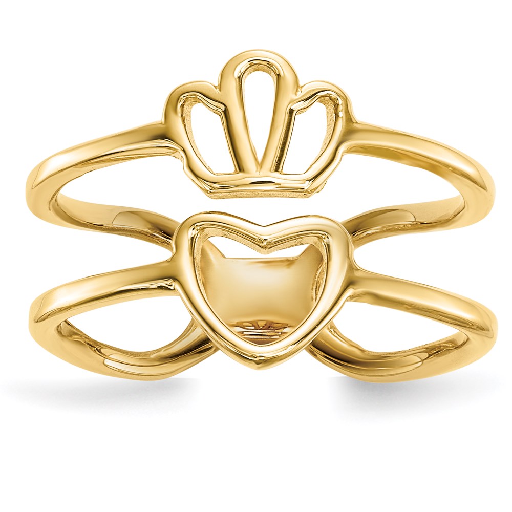 14K Yellow Gold Crown and Heart Double Shank Ring
