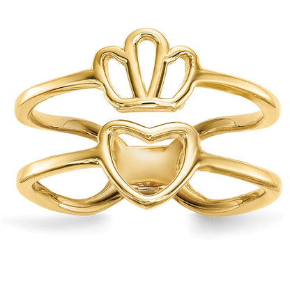 14K Yellow Gold Crown and Heart Double Shank Ring