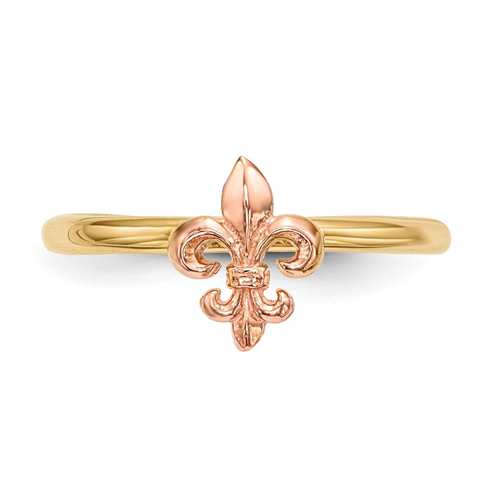 14k Two-Tone Gold Polished Fleur de Lis Ring