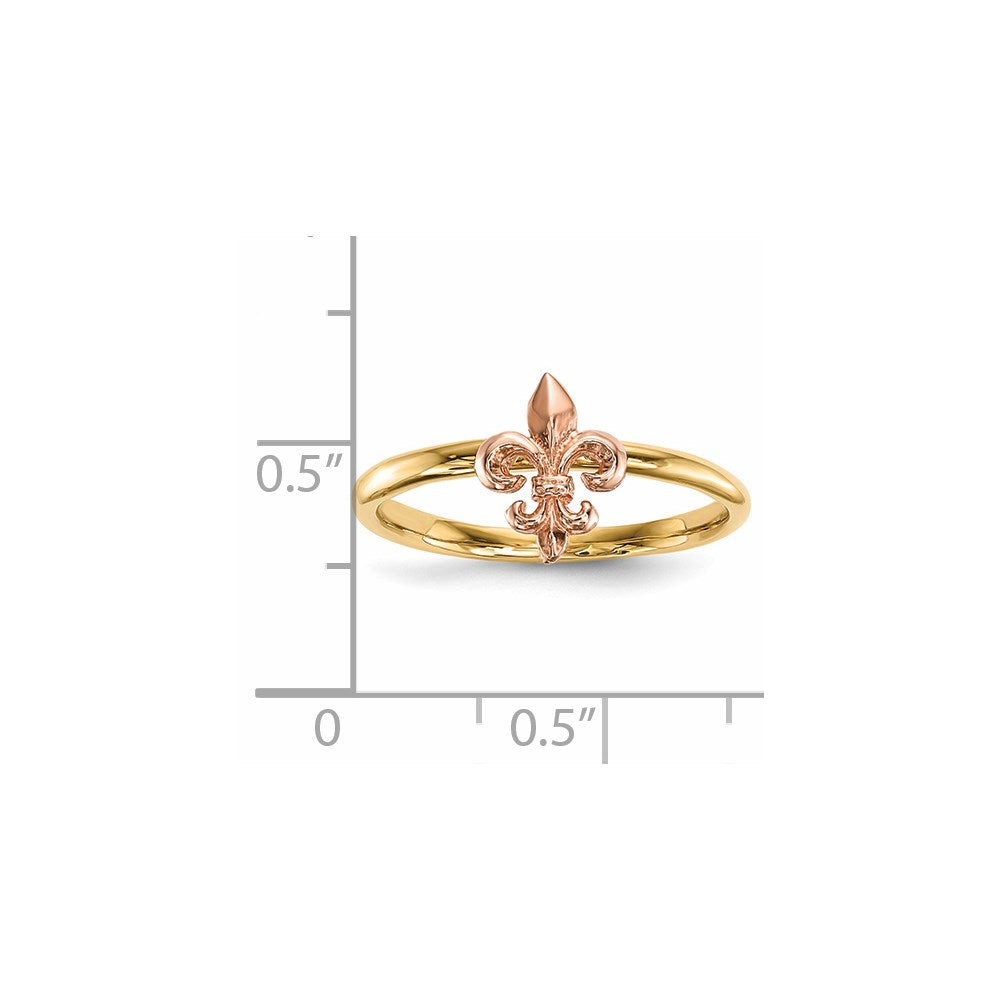 14k Two-Tone Gold Polished Fleur de Lis Ring