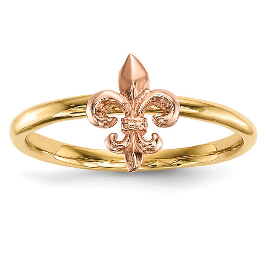 14k Two-Tone Gold Polished Fleur de Lis Ring