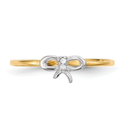 14k Yellow Gold w/Rhodium CZ Bow Ring