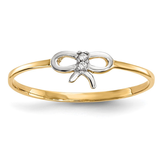 14k Yellow Gold w/Rhodium CZ Bow Ring