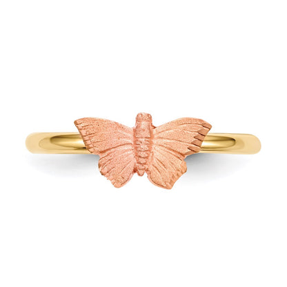 14k Two-Tone Gold Polished and Satin Butterfly Ring