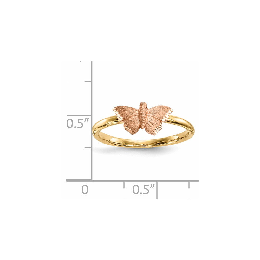 14k Two-Tone Gold Polished and Satin Butterfly Ring