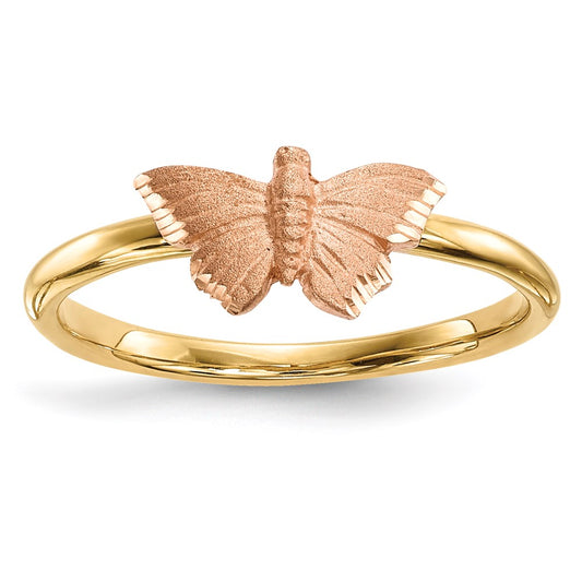 14k Two-Tone Gold Polished and Satin Butterfly Ring