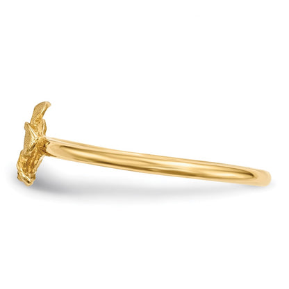 14K Yellow Gold Satin & Diamond-cut Plumeria Ring