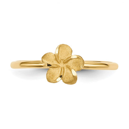 14K Yellow Gold Satin & Diamond-cut Plumeria Ring