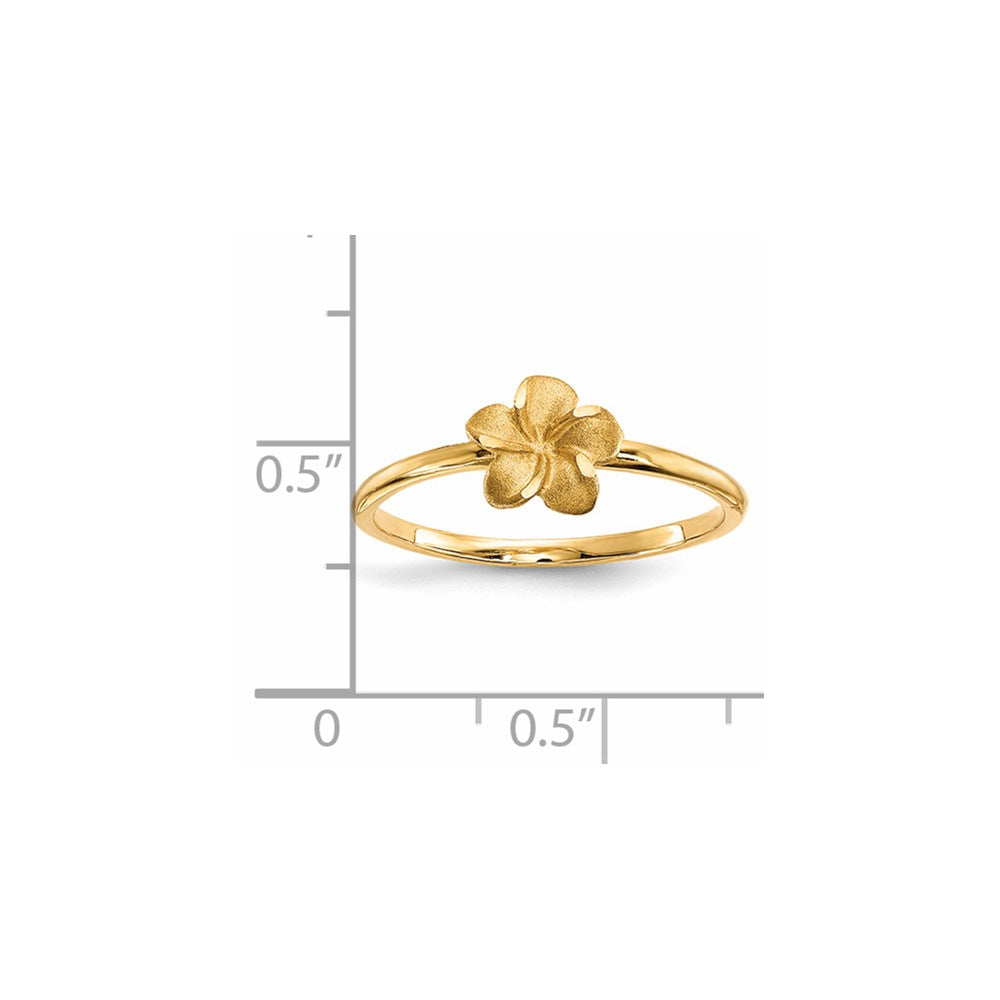 14K Yellow Gold Satin & Diamond-cut Plumeria Ring