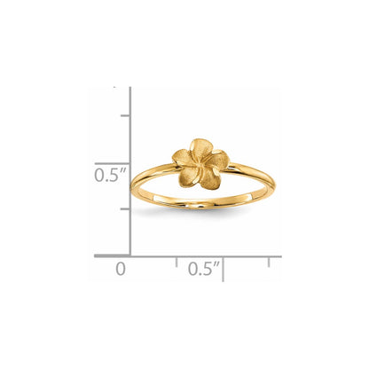 14K Yellow Gold Satin & Diamond-cut Plumeria Ring