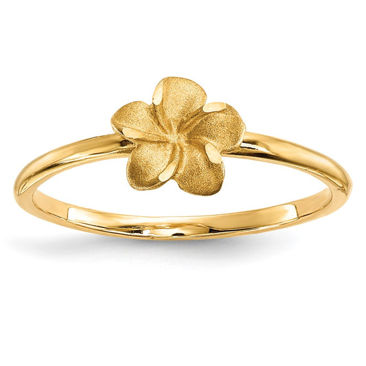 14K Yellow Gold Satin & Diamond-cut Plumeria Ring