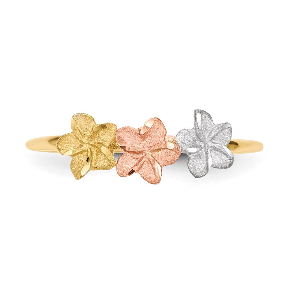 14k Two-Tone Gold w/White Rhodium Polished and Satin 3 Flower Ring