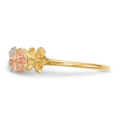 14k Two-Tone Gold w/White Rhodium Polished and Satin 5 Flower Ring