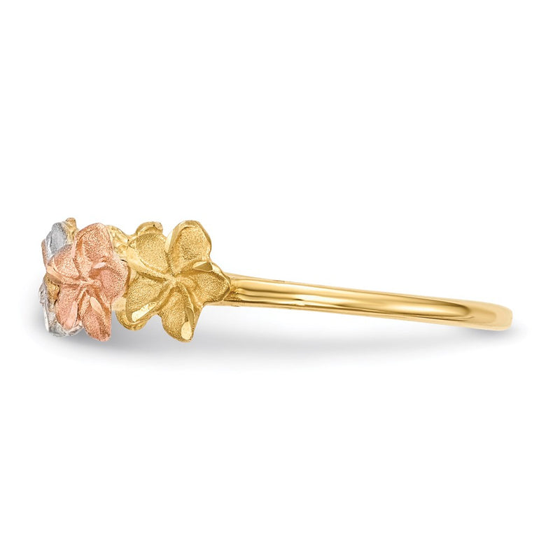 14k Two-Tone Gold w/White Rhodium Polished and Satin 5 Flower Ring