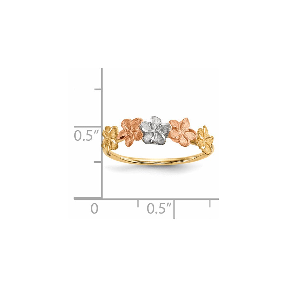 14k Two-Tone Gold w/White Rhodium Polished and Satin 5 Flower Ring