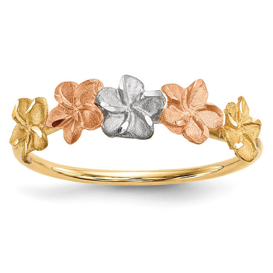 14k Two-Tone Gold w/White Rhodium Polished and Satin 5 Flower Ring