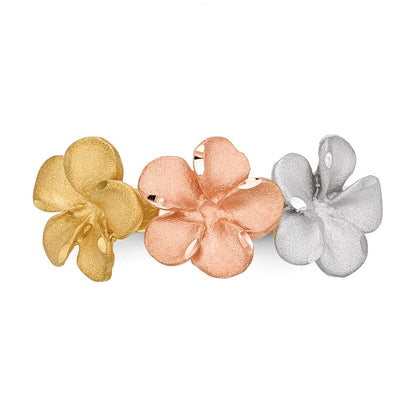 14k Two-Tone Gold w/White Rhodium Satin D/C 3-Plumerias Ring