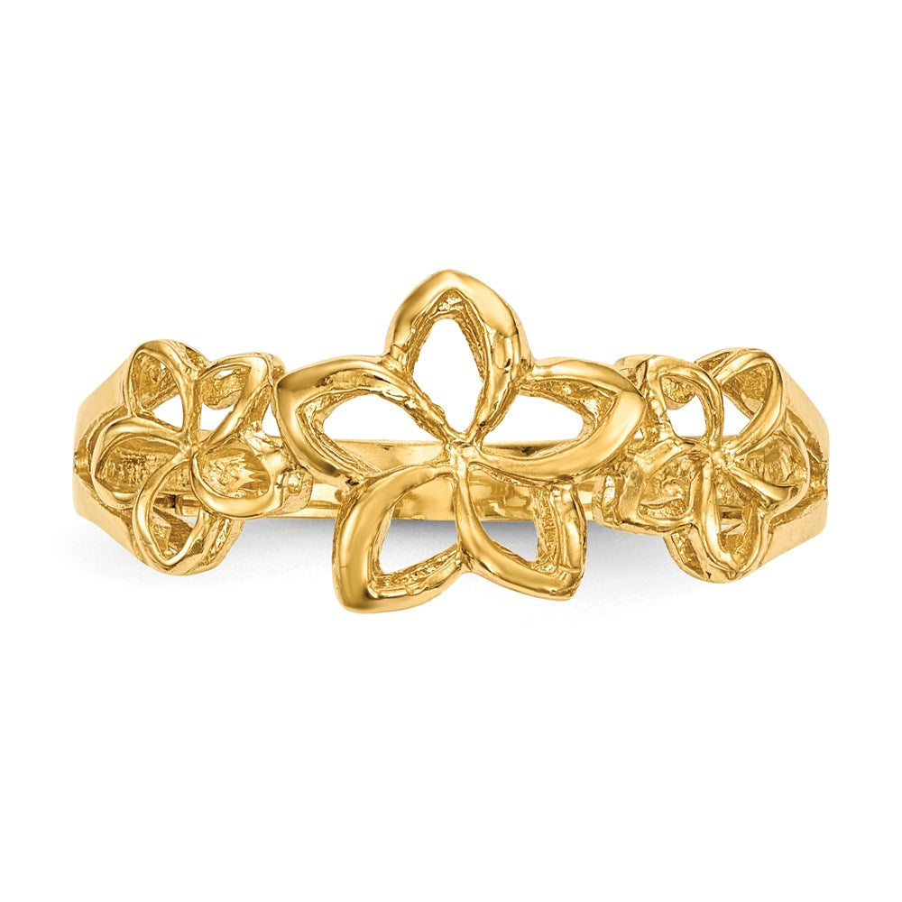 14K Yellow Gold Polished 3-Plumerias Ring