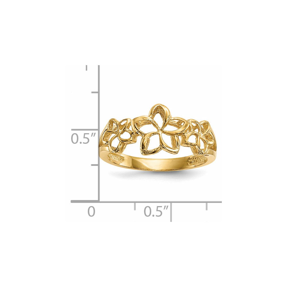 14K Yellow Gold Polished 3-Plumerias Ring