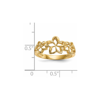 14K Yellow Gold Polished 3-Plumerias Ring