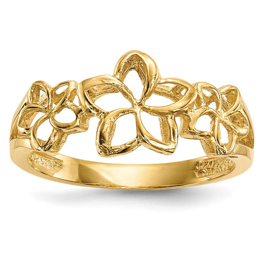 14K Yellow Gold Polished 3-Plumerias Ring
