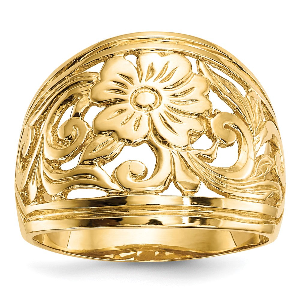 14K Yellow Gold Polished Floral Ring