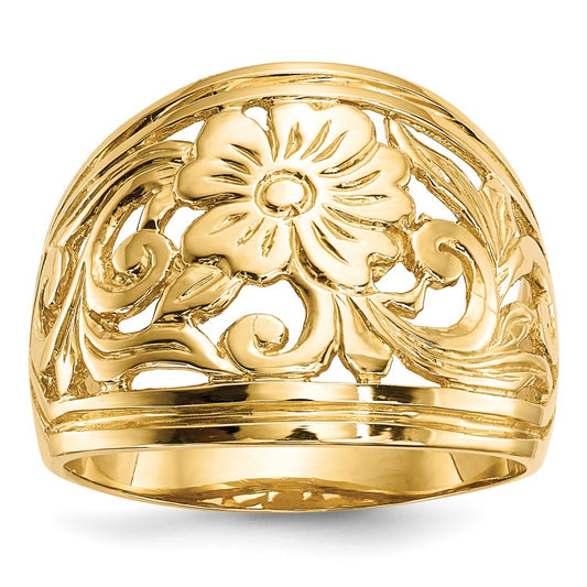 14K Yellow Gold Polished Floral Ring