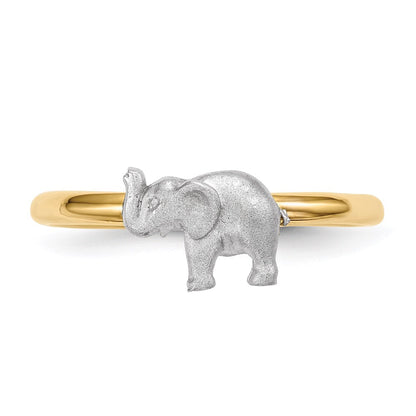 14k Two-Tone Gold Polished and Satin Elephant Ring