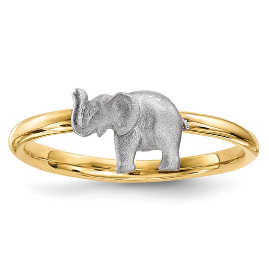 14k Two-Tone Gold Polished and Satin Elephant Ring