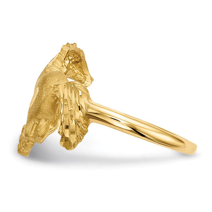 14K Yellow Gold Polished and Satin Diamond-cut Horse Ring