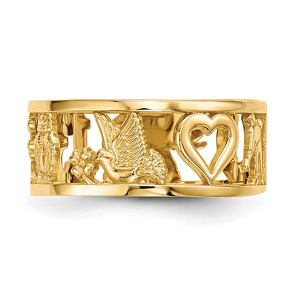 14k Yellow Gold Lucky Symbols Cut Out 7mm Band