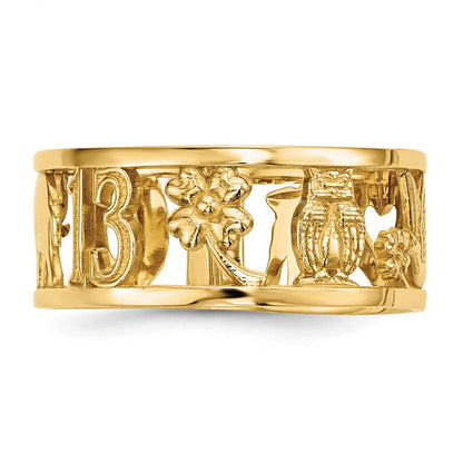 14k Yellow Gold Lucky Symbols Cut Out 7mm Band