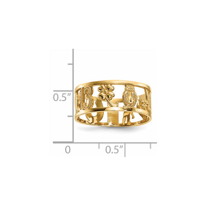 14k Yellow Gold Lucky Symbols Cut Out 7mm Band