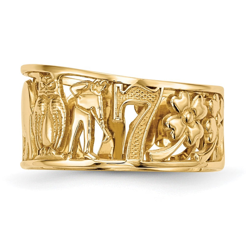 14k Yellow Gold Lucky Symbols Cut Out 9mm Band