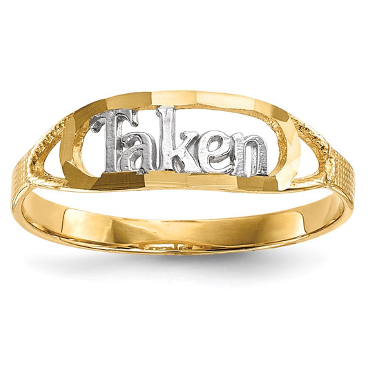14k Yellow Gold w/Rhodium Diamond-cut TAKEN Ring